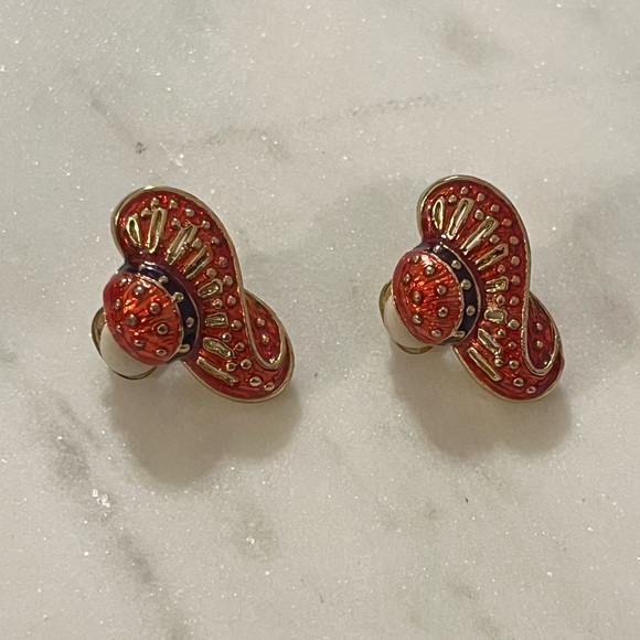 Vintage Gold Tone Red Hat Society Clip Earrings - Picture 2 of 9